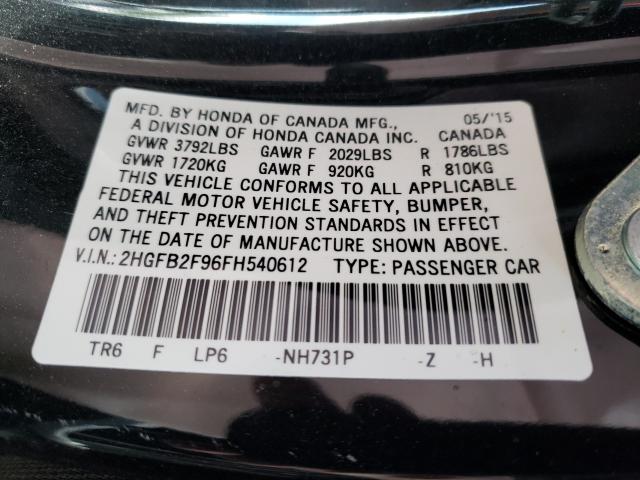 Photo 9 VIN: 2HGFB2F96FH540612 - HONDA CIVIC EXL 