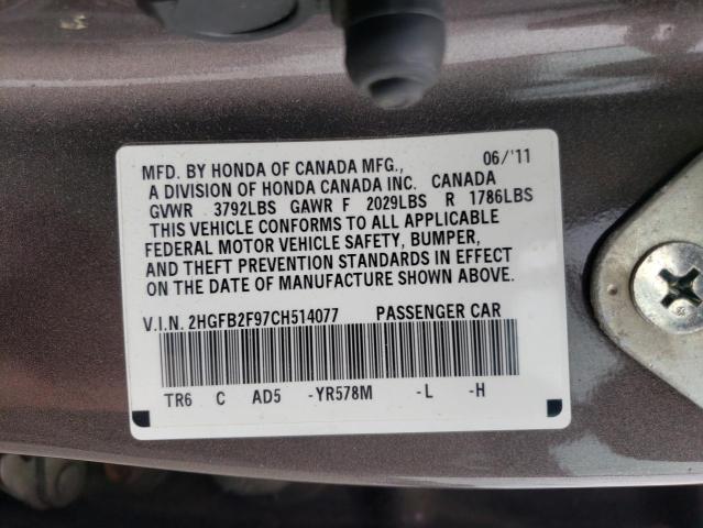 Photo 11 VIN: 2HGFB2F97CH514077 - HONDA CIVIC EXL 