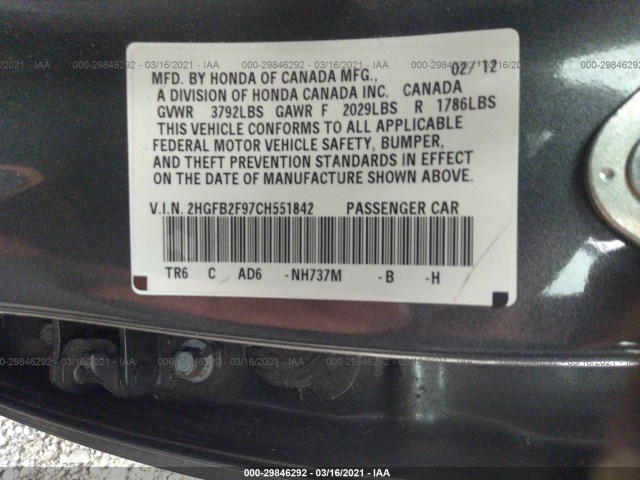 Photo 8 VIN: 2HGFB2F97CH551842 - HONDA CIVIC SDN 