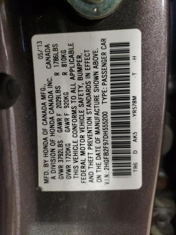 Photo 12 VIN: 2HGFB2F97DH555200 - HONDA CIVIC EXL 