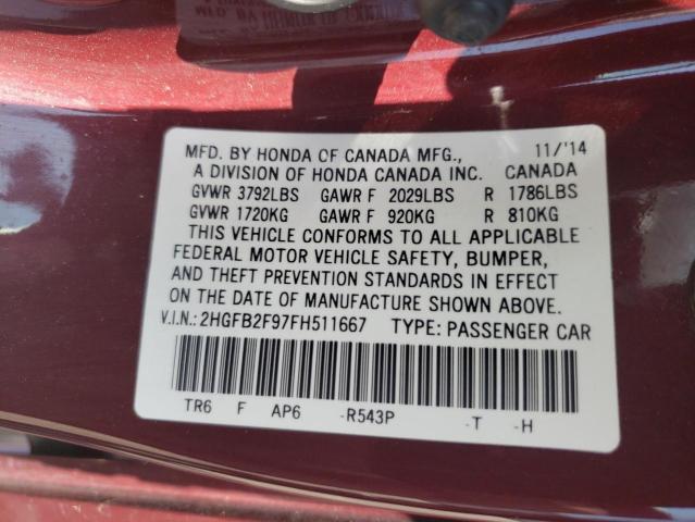 Photo 11 VIN: 2HGFB2F97FH511667 - HONDA CIVIC EXL 