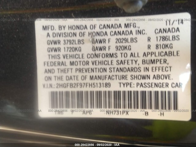 Photo 8 VIN: 2HGFB2F97FH513189 - HONDA CIVIC SEDAN 