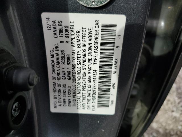 Photo 11 VIN: 2HGFB2F97FH517324 - HONDA CIVIC EXL 