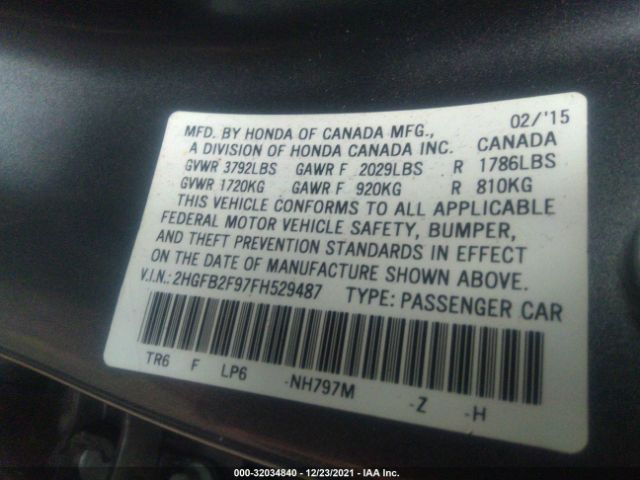 Photo 8 VIN: 2HGFB2F97FH529487 - HONDA CIVIC SEDAN 