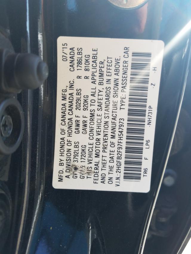 Photo 9 VIN: 2HGFB2F97FH547973 - HONDA CIVIC EXL 