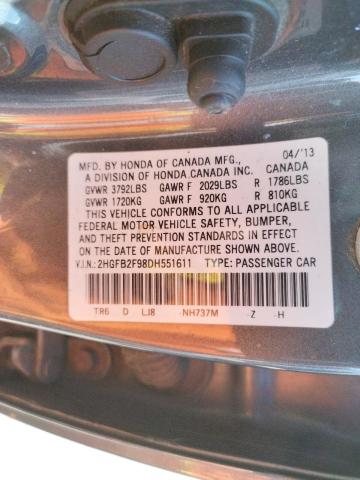 Photo 9 VIN: 2HGFB2F98DH551611 - HONDA CIVIC EXL 