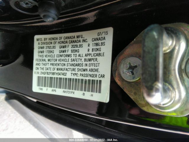 Photo 8 VIN: 2HGFB2F98FH547402 - HONDA CIVIC SEDAN 