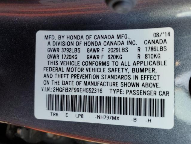 Photo 11 VIN: 2HGFB2F99EH552316 - HONDA CIVIC 