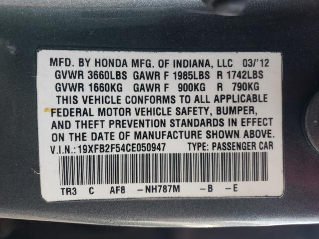 Photo 9 VIN: 2HGFB2F9XCH525347 - HONDA CIVIC EXL 