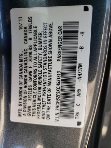 Photo 11 VIN: 2HGFB2F9XCH531813 - HONDA CIVIC EXL 