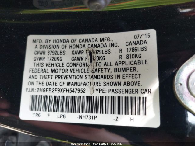 Photo 8 VIN: 2HGFB2F9XFH547952 - HONDA CIVIC 