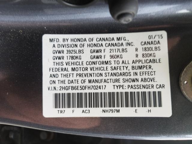 Photo 9 VIN: 2HGFB6E50FH702417 - HONDA CIVIC SI 