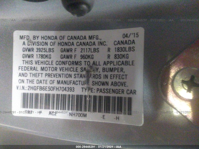 Photo 8 VIN: 2HGFB6E50FH704393 - HONDA CIVIC SEDAN 