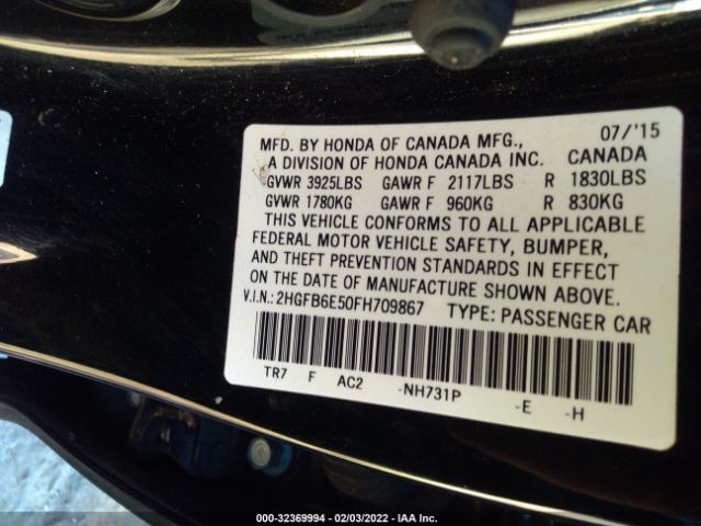 Photo 8 VIN: 2HGFB6E50FH709867 - HONDA CIVIC SEDAN 