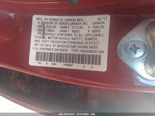 Photo 8 VIN: 2HGFB6E51DH705470 - HONDA CIVIC SDN 