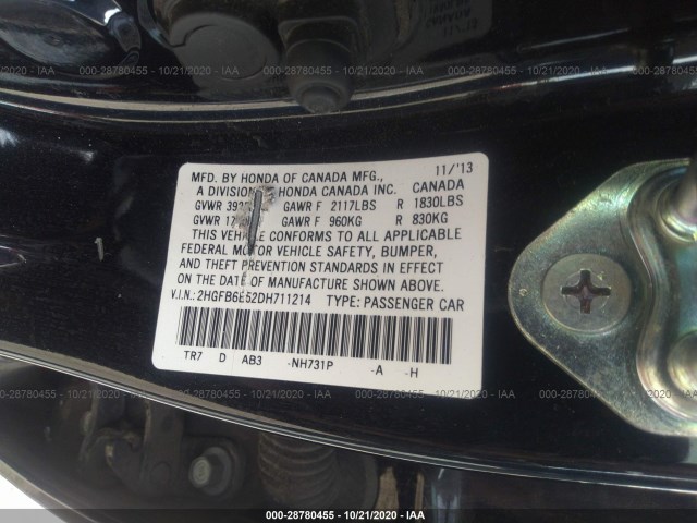 Photo 8 VIN: 2HGFB6E52DH711214 - HONDA CIVIC SDN 