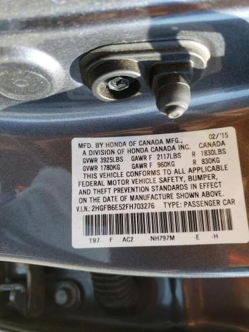 Photo 9 VIN: 2HGFB6E52FH703276 - HONDA CIVIC SEDAN 