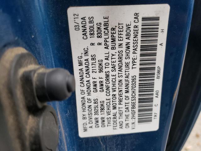 Photo 11 VIN: 2HGFB6E53CH703265 - HONDA CIVIC SI 