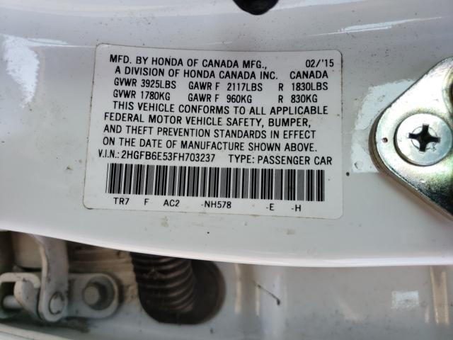 Photo 9 VIN: 2HGFB6E53FH703237 - HONDA CIVIC SI 