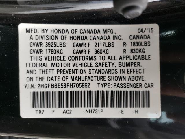 Photo 9 VIN: 2HGFB6E53FH705862 - HONDA CIVIC SI 