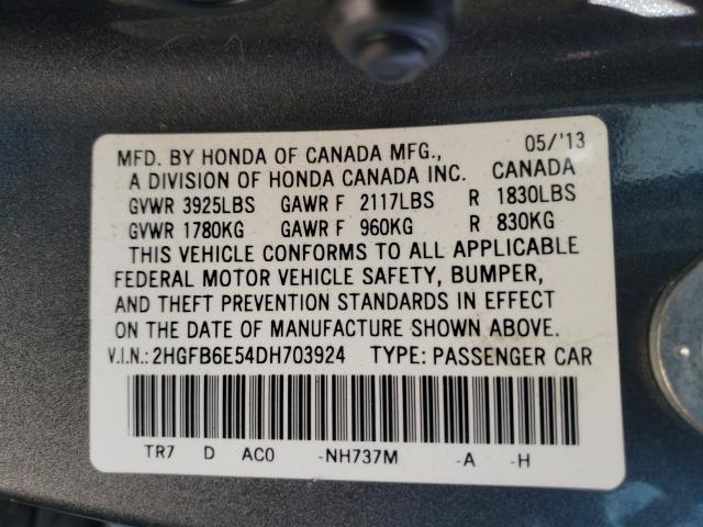 Photo 9 VIN: 2HGFB6E54DH703924 - HONDA CIVIC SI 