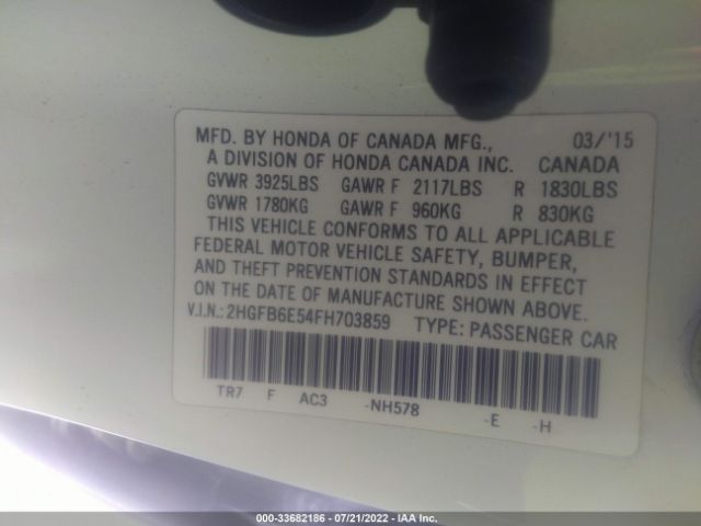 Photo 8 VIN: 2HGFB6E54FH703859 - HONDA CIVIC SEDAN 