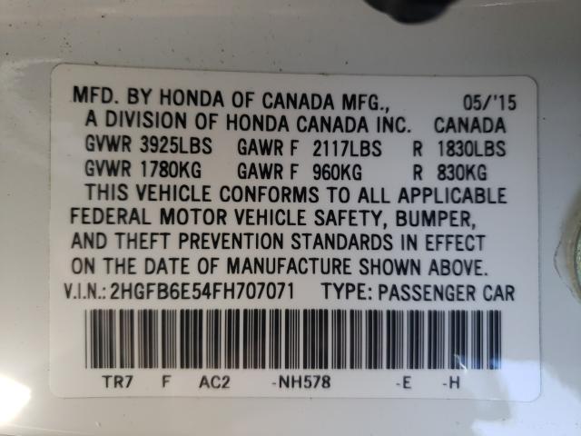 Photo 9 VIN: 2HGFB6E54FH707071 - HONDA CIVIC SI 