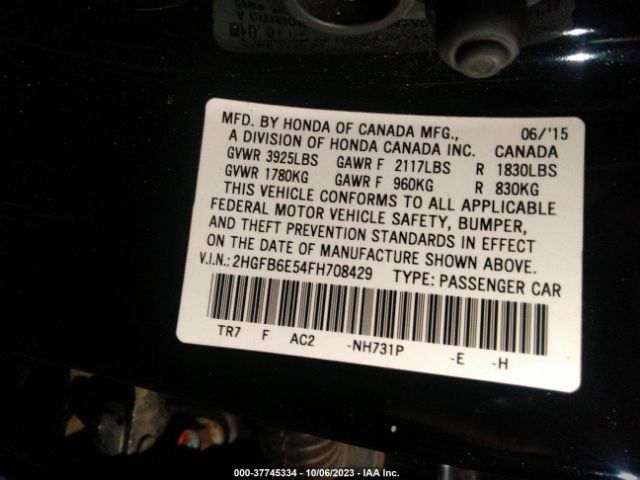 Photo 8 VIN: 2HGFB6E54FH708429 - HONDA CIVIC 