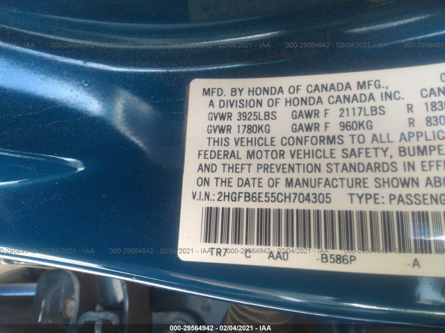 Photo 8 VIN: 2HGFB6E55CH704305 - HONDA CIVIC SDN 