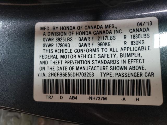 Photo 9 VIN: 2HGFB6E55DH703253 - HONDA CIVIC SI 