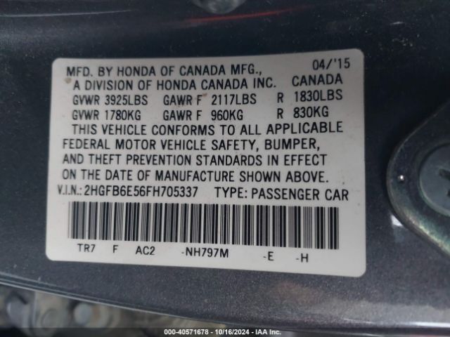 Photo 8 VIN: 2HGFB6E56FH705337 - HONDA CIVIC 