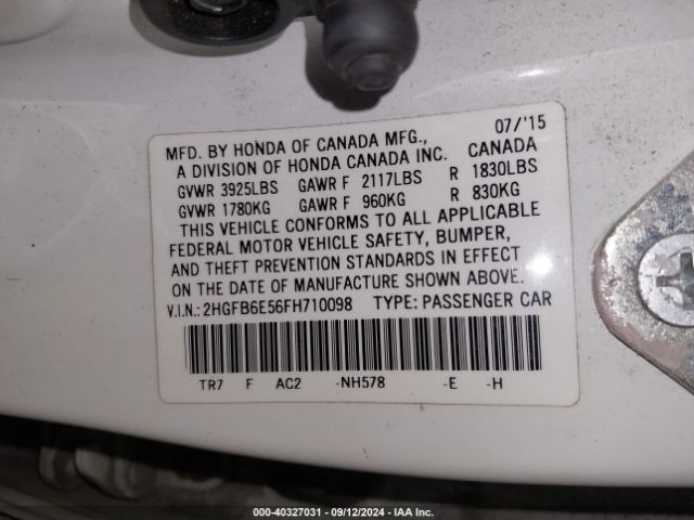 Photo 8 VIN: 2HGFB6E56FH710098 - HONDA CIVIC 