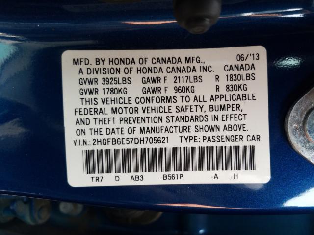 Photo 9 VIN: 2HGFB6E57DH705621 - HONDA CIVIC SI 