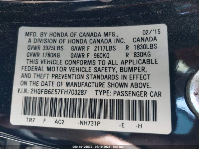 Photo 8 VIN: 2HGFB6E57FH703287 - HONDA CIVIC 