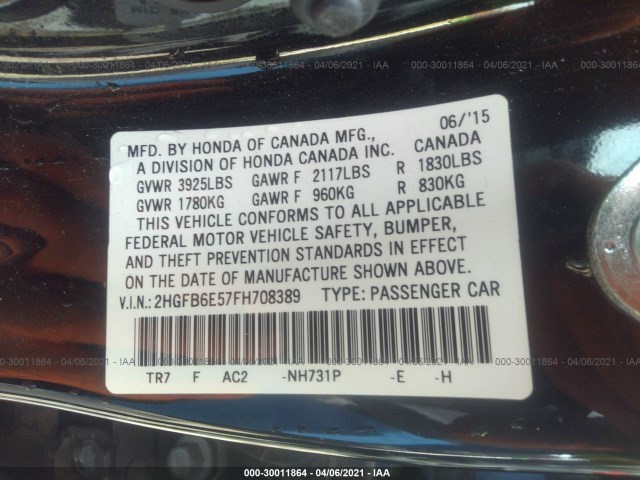 Photo 8 VIN: 2HGFB6E57FH708389 - HONDA CIVIC SEDAN 