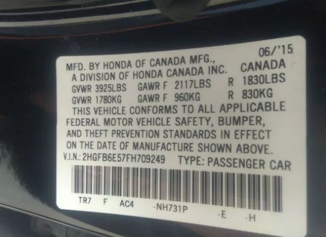 Photo 8 VIN: 2HGFB6E57FH709249 - HONDA CIVIC SEDAN 