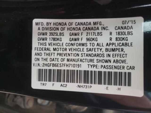 Photo 9 VIN: 2HGFB6E57FH710191 - HONDA CIVIC SI 