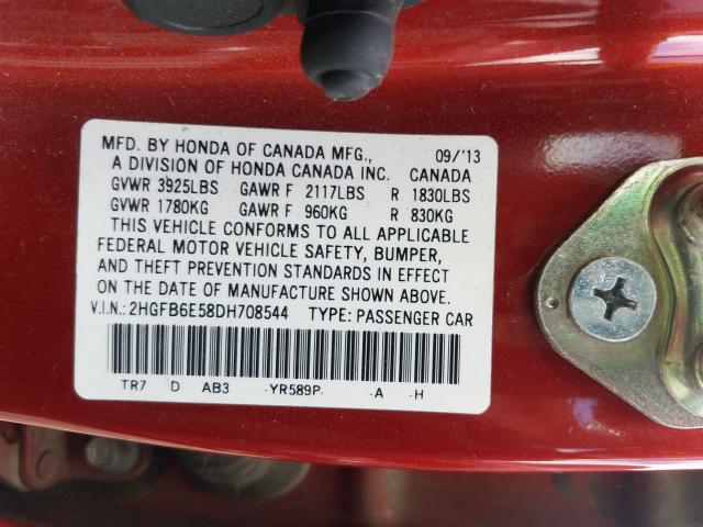 Photo 9 VIN: 2HGFB6E58DH708544 - HONDA CIVIC SI 