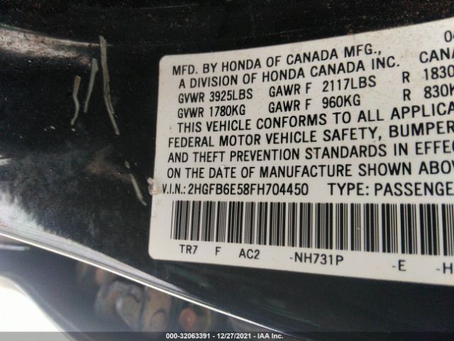 Photo 8 VIN: 2HGFB6E58FH704450 - HONDA CIVIC SEDAN 