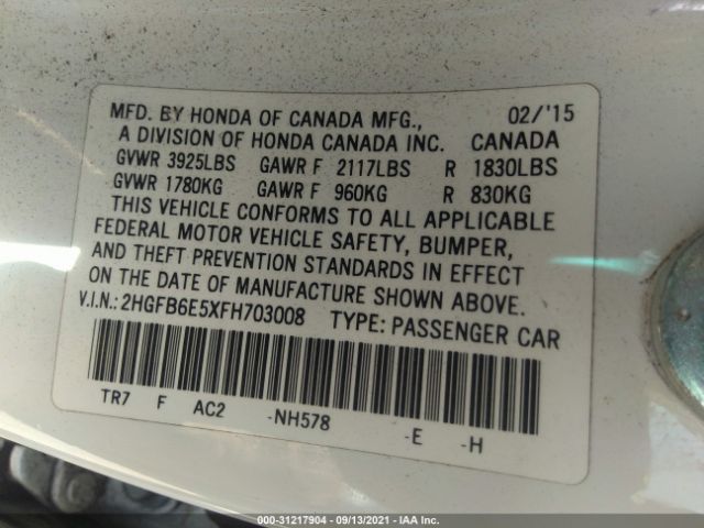 Photo 8 VIN: 2HGFB6E5XFH703008 - HONDA CIVIC SEDAN 