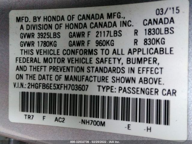 Photo 8 VIN: 2HGFB6E5XFH703607 - HONDA CIVIC SEDAN 