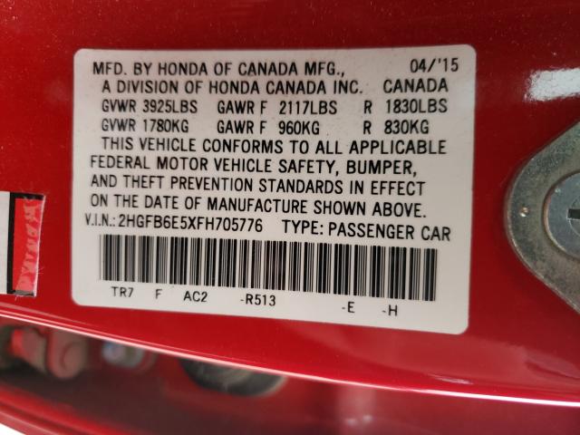 Photo 9 VIN: 2HGFB6E5XFH705776 - HONDA CIVIC SI 