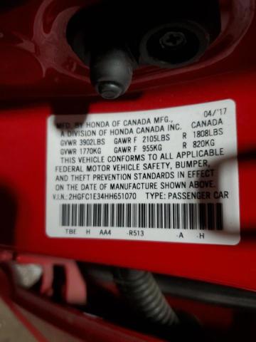 Photo 11 VIN: 2HGFC1E34HH651070 - HONDA CIVIC EX 