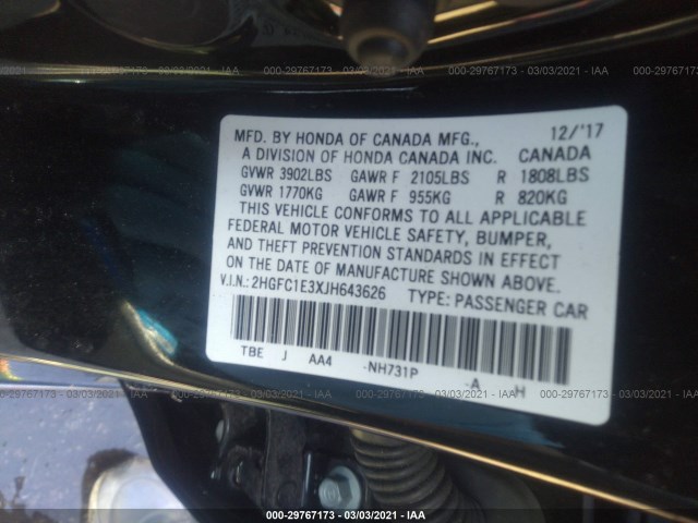 Photo 8 VIN: 2HGFC1E3XJH643626 - HONDA CIVIC SEDAN 