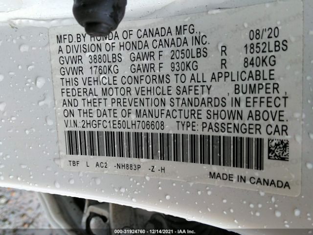 Photo 8 VIN: 2HGFC1E50LH706608 - HONDA CIVIC SI SEDAN 