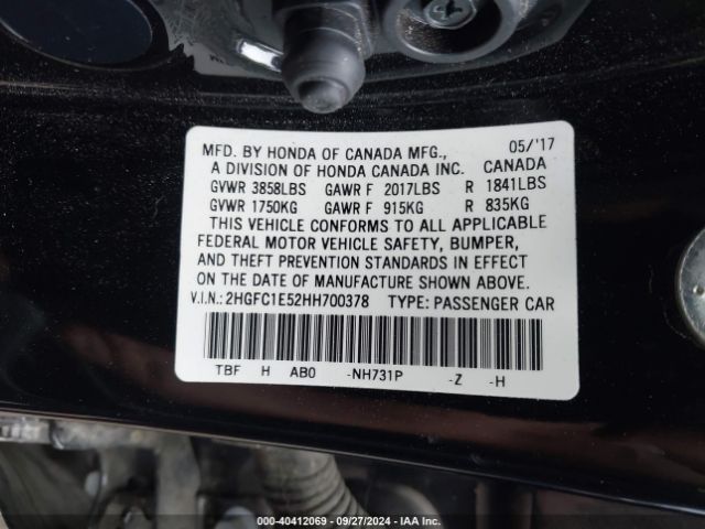 Photo 8 VIN: 2HGFC1E52HH700378 - HONDA CIVIC 