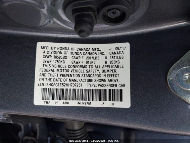 Photo 8 VIN: 2HGFC1E52HH707251 - HONDA CIVIC 