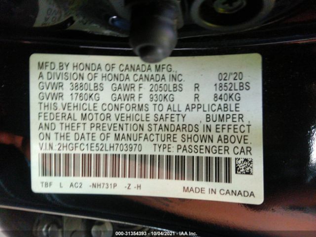 Photo 8 VIN: 2HGFC1E52LH703970 - HONDA CIVIC SI SEDAN 