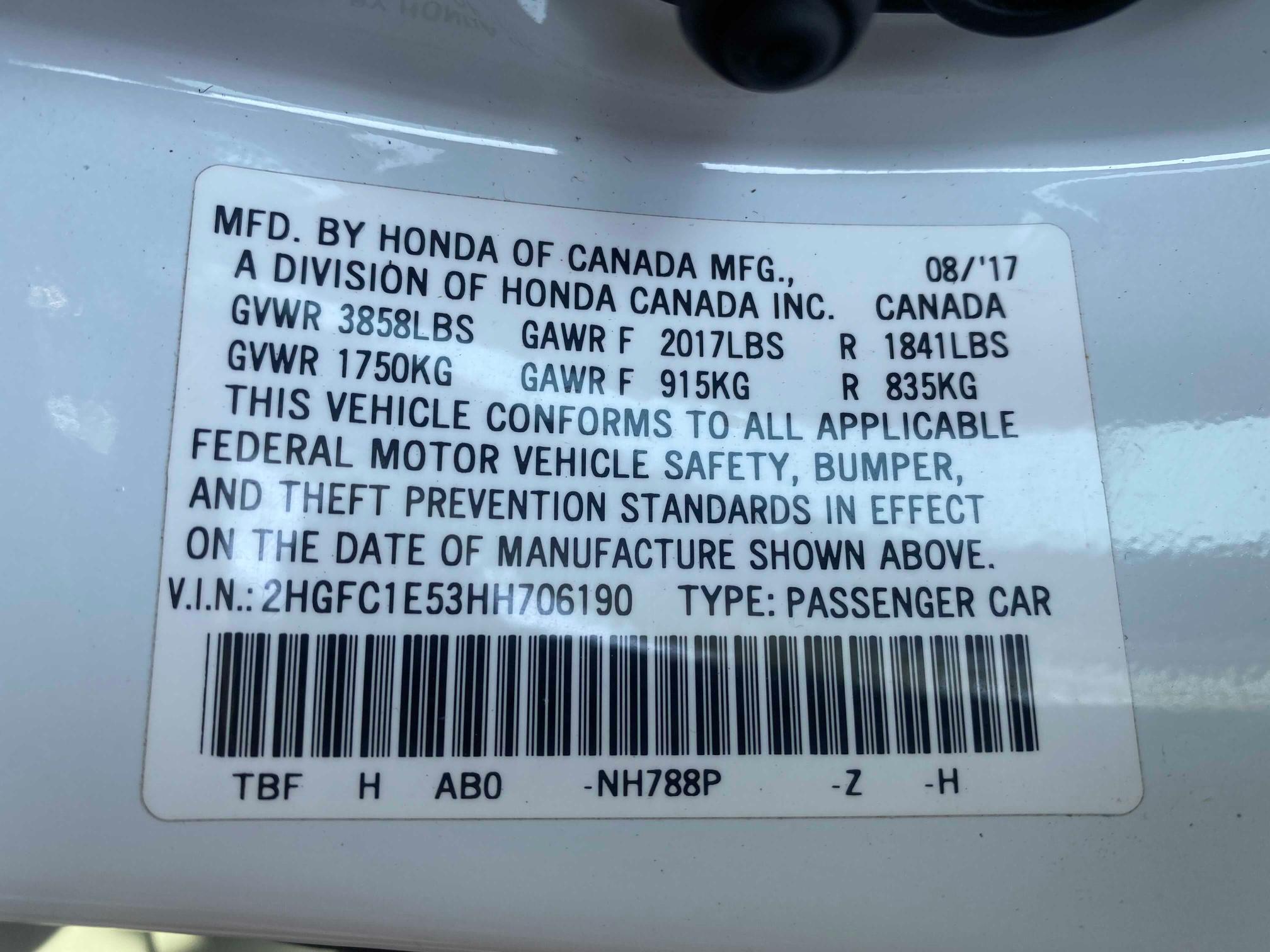 Photo 9 VIN: 2HGFC1E53HH706190 - HONDA CIVIC SI 