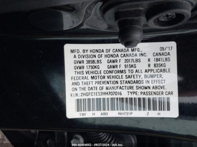 Photo 8 VIN: 2HGFC1E53HH707016 - HONDA CIVIC 